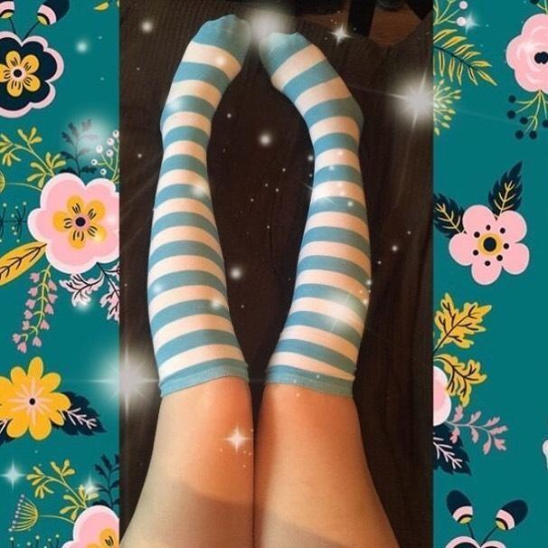 Blue Striped Thigh Highs