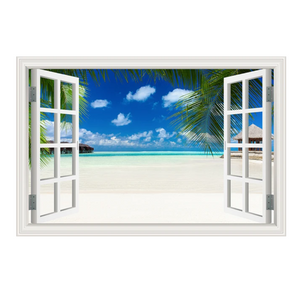 Blue Beach Nature Sky 3D Window View Wall Sticker Pvc Sea Landscape Vinyl Decal Room Decor Self-Adhesive Wallpaper Pictu