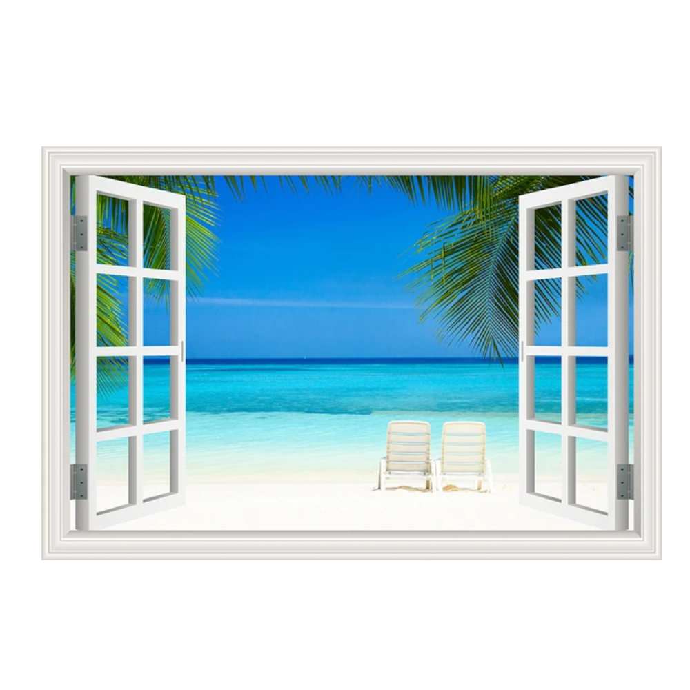 Blue Beach Nature Sky 3D Window View Wall Sticker Pvc Sea Landscape Vinyl Decal Room Decor Self-Adhesive Wallpaper Pictu