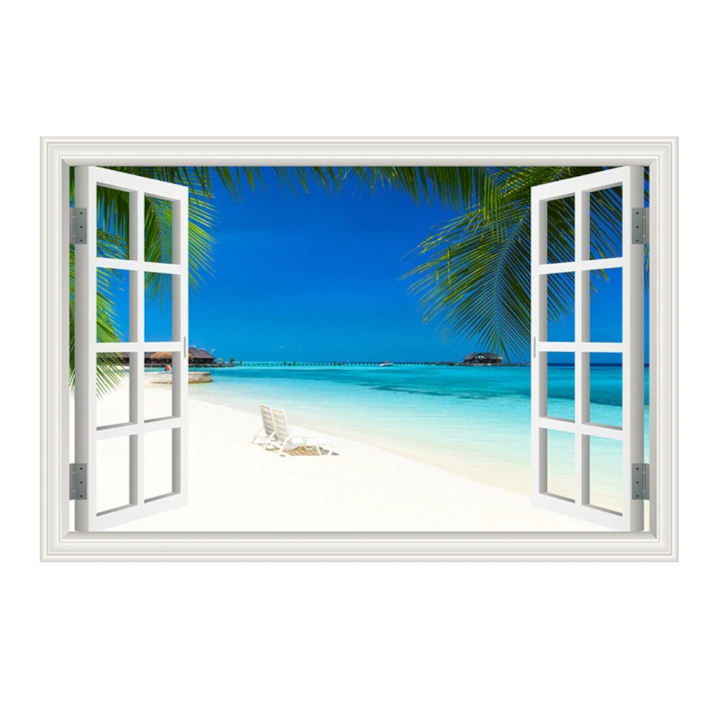 Blue Beach Nature Sky 3D Window View Wall Sticker Pvc Sea Landscape Vinyl Decal Room Decor Self-Adhesive Wallpaper Pictu