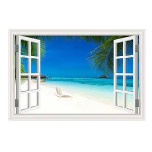 Blue Beach Nature Sky 3D Window View Wall Sticker Pvc Sea Landscape Vinyl Decal Room Decor Self-Adhesive Wallpaper Pictu