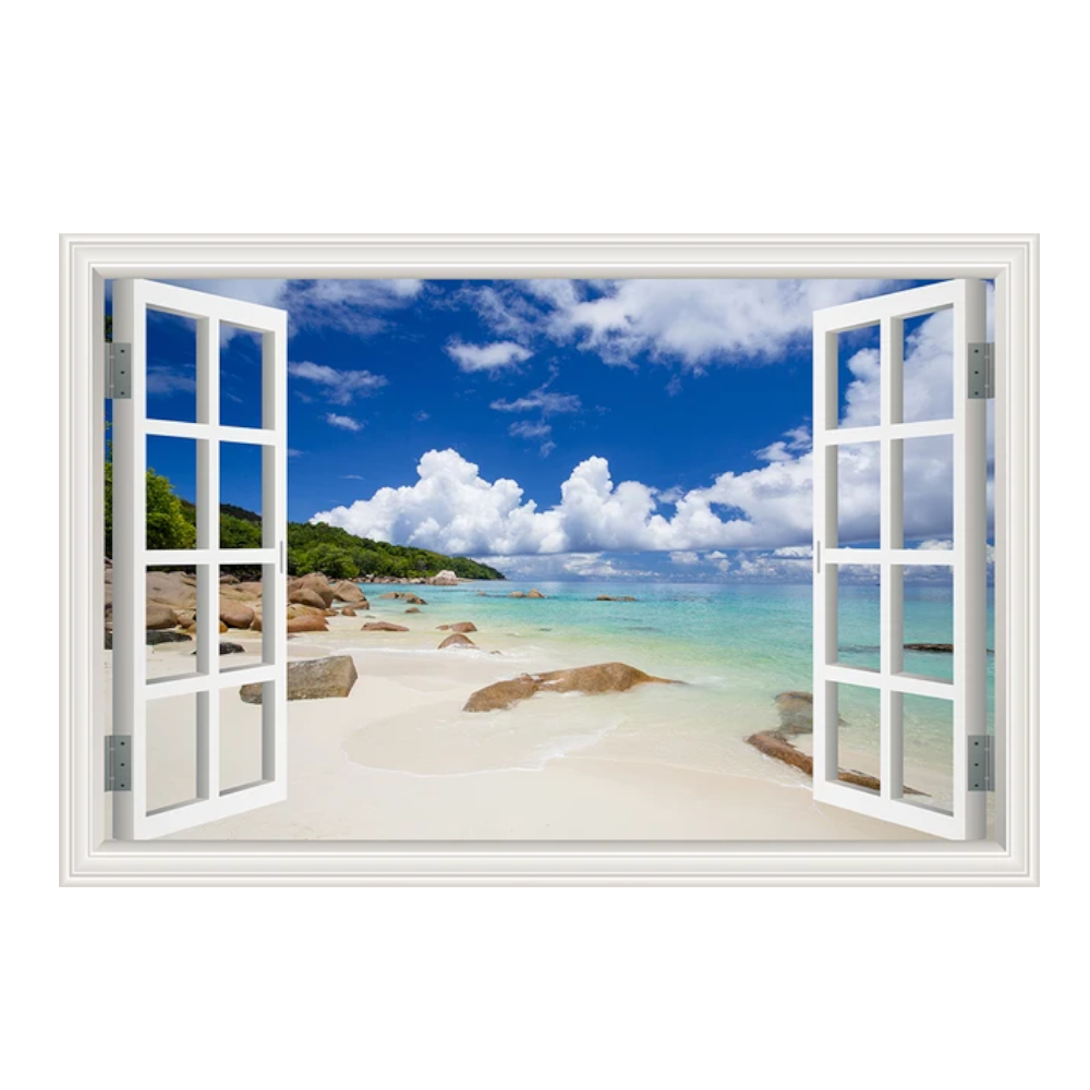 Blue Beach Nature Sky 3D Window View Wall Sticker Pvc Sea Landscape Vinyl Decal Room Decor Self-Adhesive Wallpaper Pictu