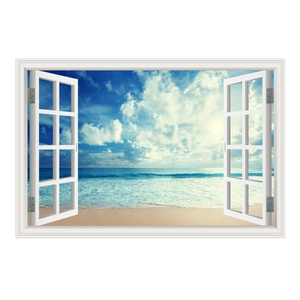 Blue Beach Nature Sky 3D Window View Wall Sticker Pvc Sea Landscape Vinyl Decal Room Decor Self-Adhesive Wallpaper Pictu