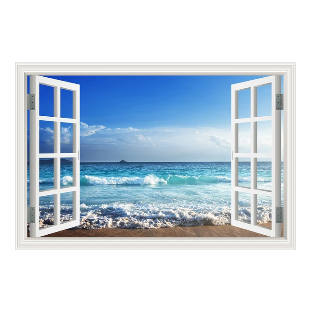 Blue Beach Nature Sky 3D Window View Wall Sticker Pvc Sea Landscape Vinyl Decal Room Decor Self-Adhesive Wallpaper Pictu