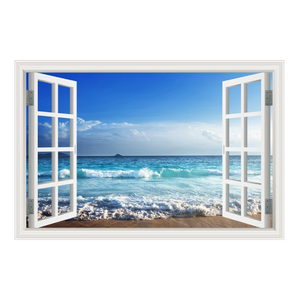 Blue Beach Nature Sky 3D Window View Wall Sticker Pvc Sea Landscape Vinyl Decal Room Decor Self-Adhesive Wallpaper Pictu