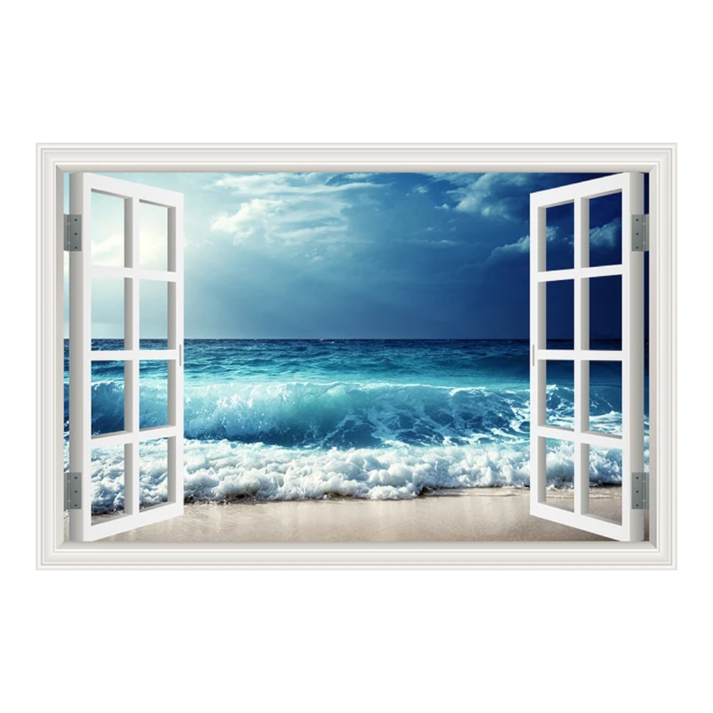 Blue Beach Nature Sky 3D Window View Wall Sticker Pvc Sea Landscape Vinyl Decal Room Decor Self-Adhesive Wallpaper Pictu