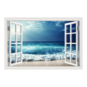 Blue Beach Nature Sky 3D Window View Wall Sticker Pvc Sea Landscape Vinyl Decal Room Decor Self-Adhesive Wallpaper Pictu