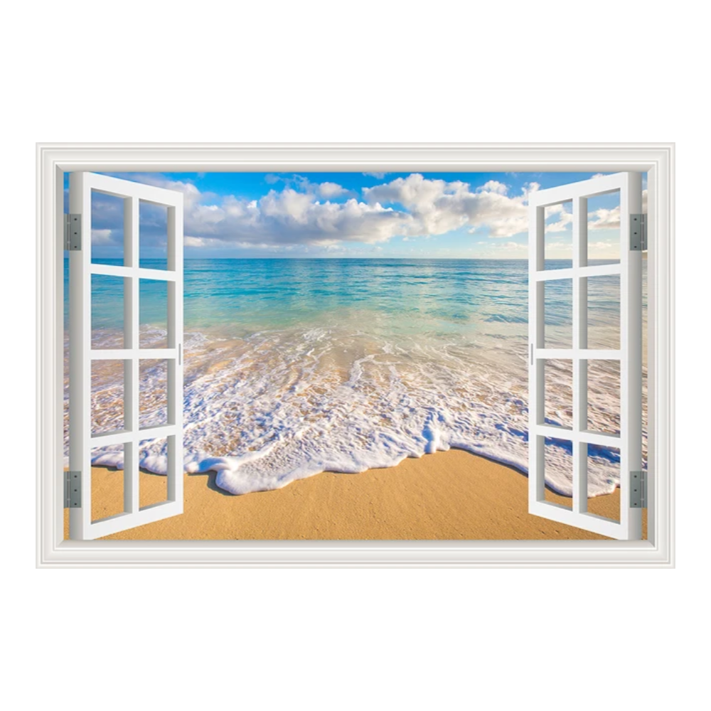 Blue Beach Nature Sky 3D Window View Wall Sticker Pvc Sea Landscape Vinyl Decal Room Decor Self-Adhesive Wallpaper Pictu