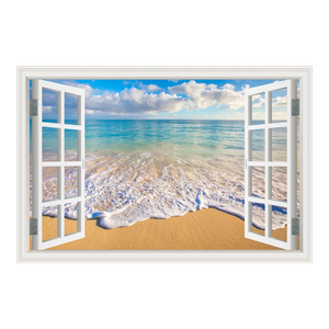 Blue Beach Nature Sky 3D Window View Wall Sticker Pvc Sea Landscape Vinyl Decal Room Decor Self-Adhesive Wallpaper Pictu