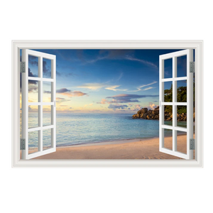 Blue Beach Nature Sky 3D Window View Wall Sticker Pvc Sea Landscape Vinyl Decal Room Decor Self-Adhesive Wallpaper Pictu