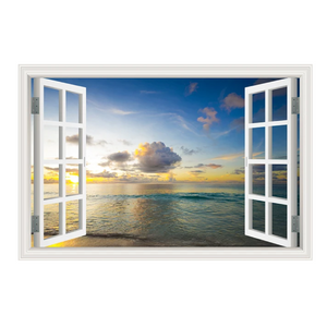 Blue Beach Nature Sky 3D Window View Wall Sticker Pvc Sea Landscape Vinyl Decal Room Decor Self-Adhesive Wallpaper Pictu