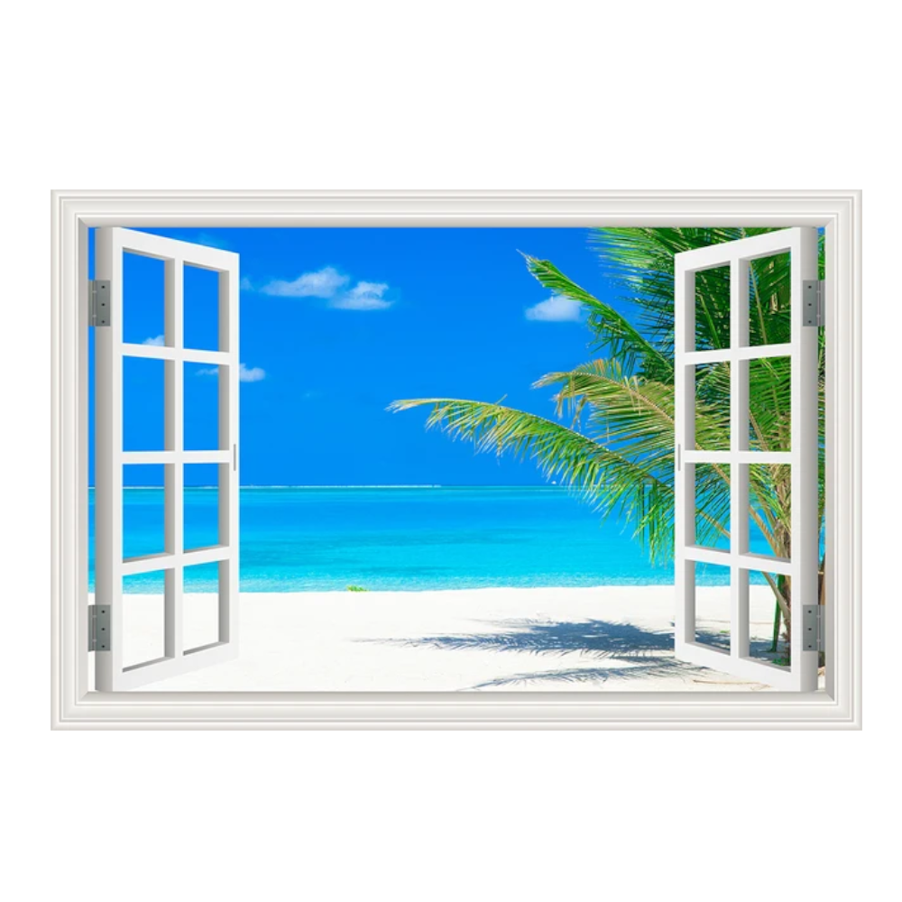 Blue Beach Nature Sky 3D Window View Wall Sticker Pvc Sea Landscape Vinyl Decal Room Decor Self-Adhesive Wallpaper Pictu