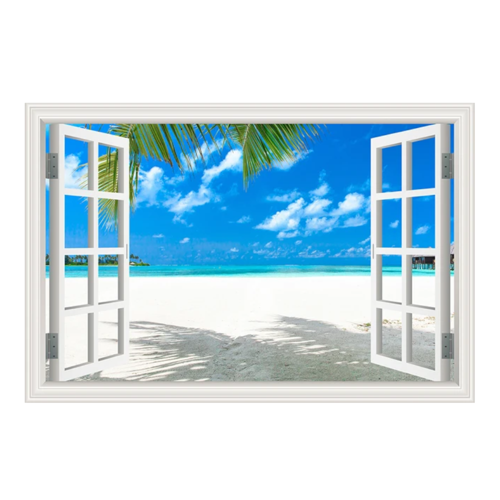 Blue Beach Nature Sky 3D Window View Wall Sticker Pvc Sea Landscape Vinyl Decal Room Decor Self-Adhesive Wallpaper Pictu