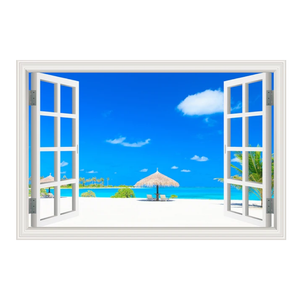 Blue Beach Nature Sky 3D Window View Wall Sticker Pvc Sea Landscape Vinyl Decal Room Decor Self-Adhesive Wallpaper Pictu