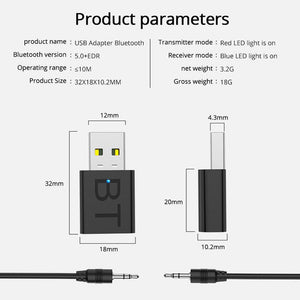 Bluetooth 5.0 Adapter 2In1 Transmitter Receiver Mini Wireless Usb Donggle 3.5Mm Music Aux Audio Signal Amplifier