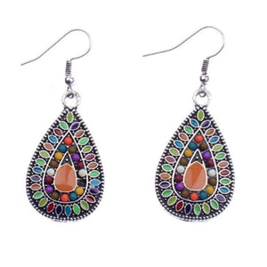 Earrings Bohemian Retro Ethnic Style Sterling Silver Handmade Teardrop Dangle