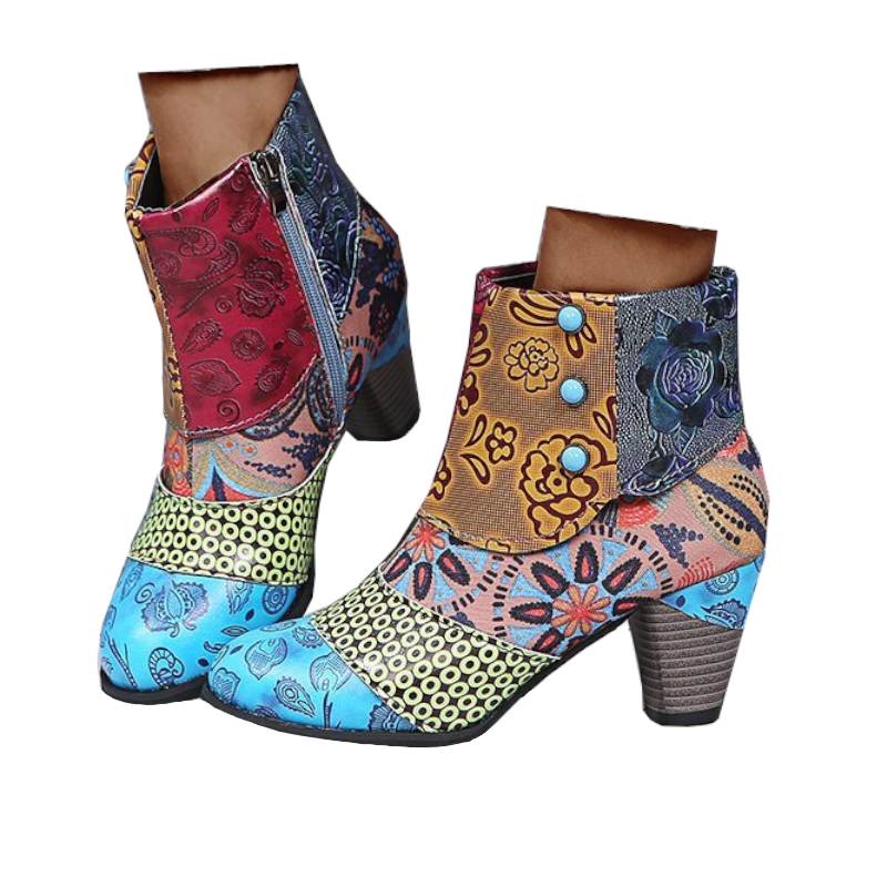 Bohemian Women's Martin Boots Retro Block High Heels Zipper