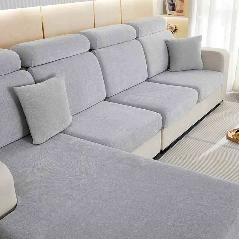 Pillowcase 45X45cm Light Gray Polyester Chenille Thick Stretchable Cushion Cover