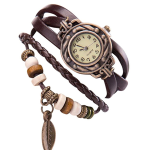 Veile Studios Vintage Tree Leaf Braid Bracelet Watch Brown