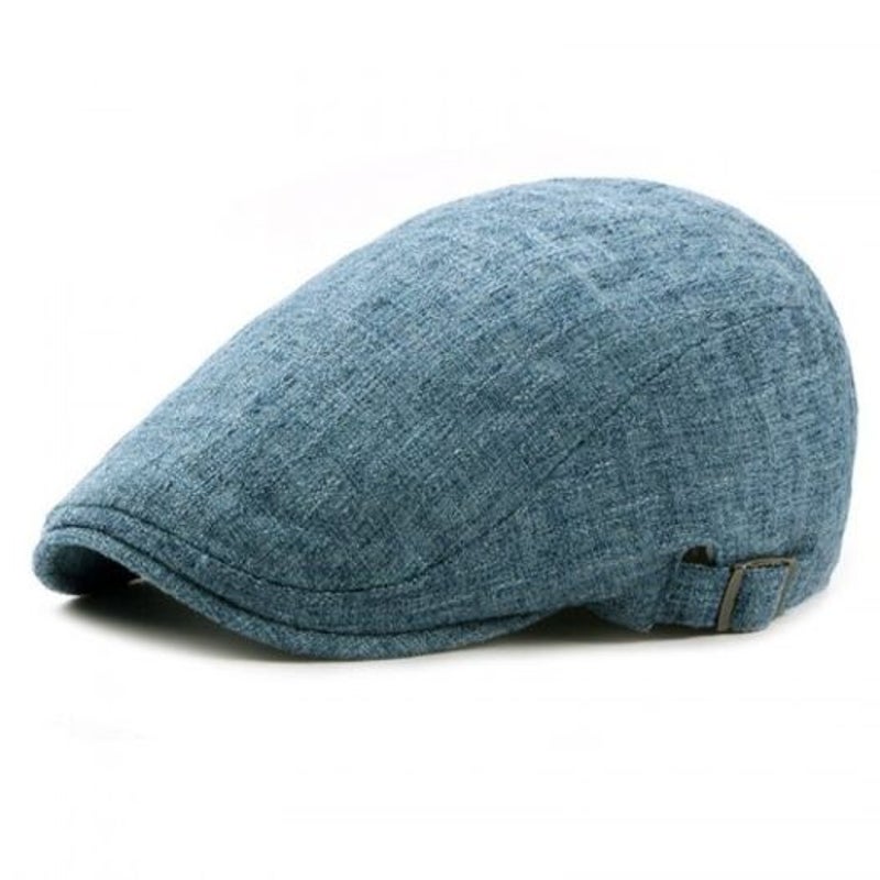 British Fashion Linen Cap Forward Bud Adjustable 56 59Cm Peacock Blue