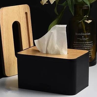 Black And Wooden Tissue Box Cover Home Decor