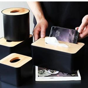 Black And Wooden Tissue Box Cover Home Decor