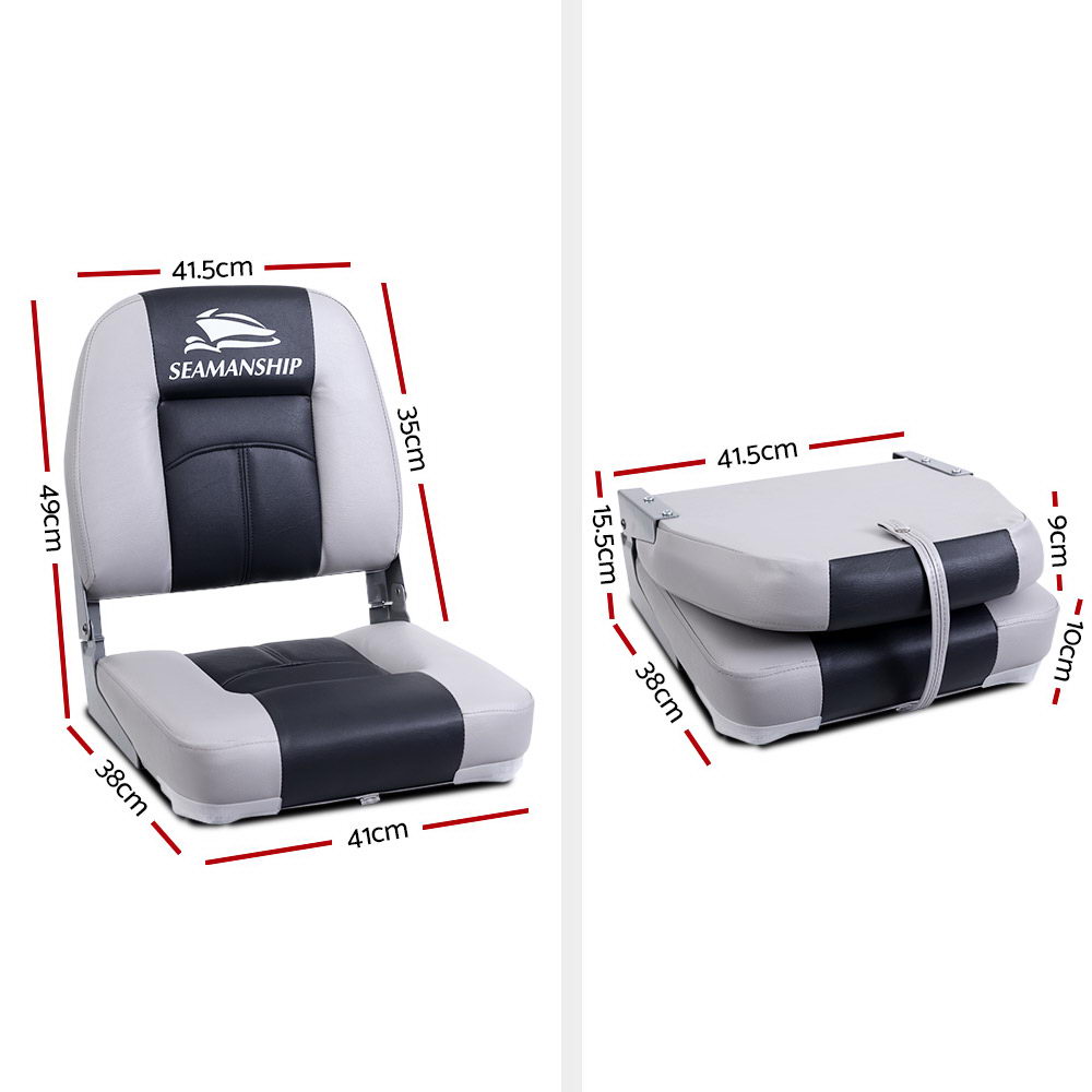 Seamanship Set Of 2 Folding Boat Seats Marine Seating Swivels All Weather Charcoal & Grey