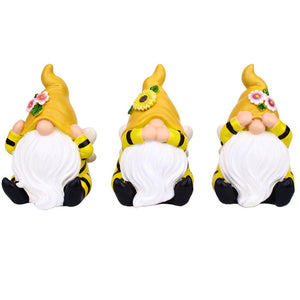 3 Pieces Bumble Bee Gnome Statue With Flower Hat Garden Decor Funny Art And