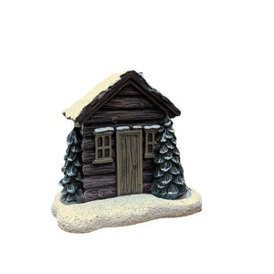 Log Cabin Incense Burner Rustic Christmas Chimney Hut Collectible Resin Statue