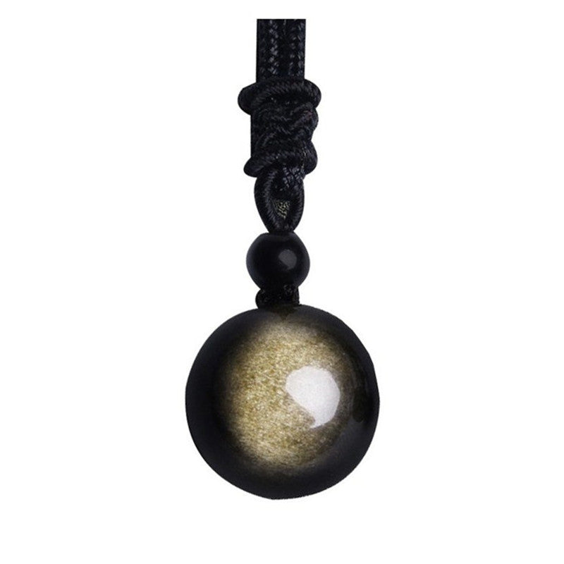 Lucky Black Gold Natural Obsidian Stone Pendant Necklace