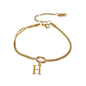 Veile Studios Letter A Z Love Knot Bracelets For Women Couple Gold Colour Dainty Snake Chain