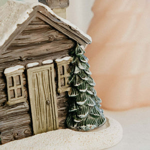 Log Cabin Incense Burner Rustic Christmas Chimney Hut Collectible Resin Statue