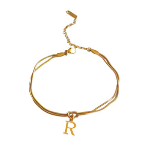 Veile Studios Letter A Z Love Knot Bracelets For Women Couple Gold Colour Dainty Snake Chain