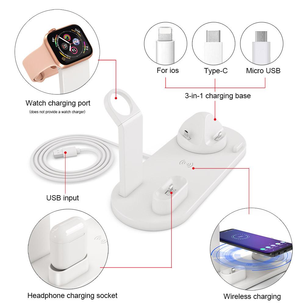 4 In 1 Wireless Charging Dock Station For Apple Watch Iphone X Xs Xr Max 11 Pro 8 Airpods 10W Qi Fast Charger Stand Hold