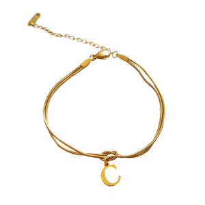 Veile Studios Letter A Z Love Knot Bracelets For Women Couple Gold Colour Dainty Snake Chain