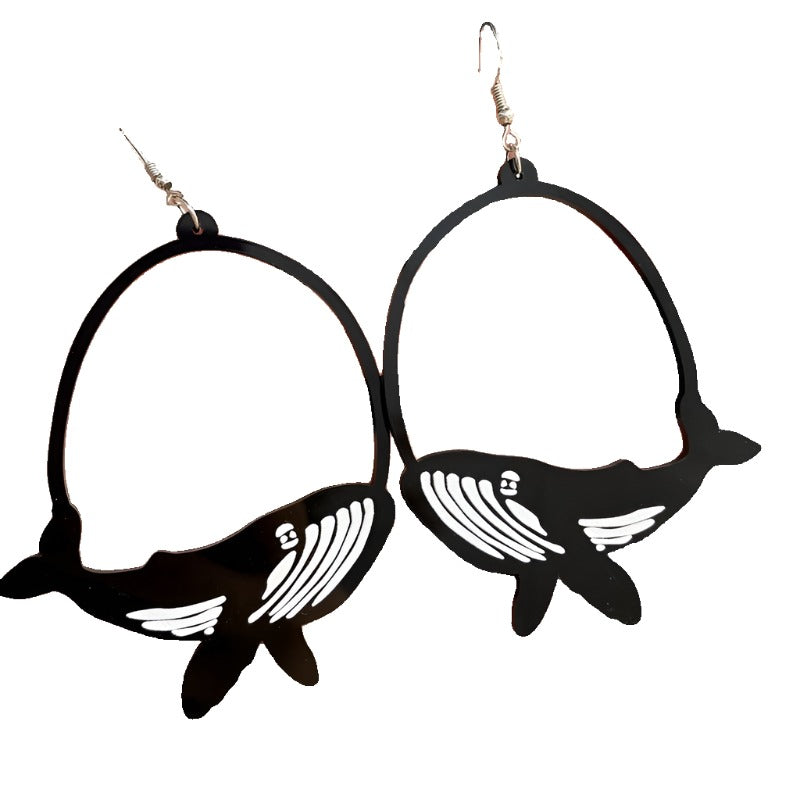 Veile Studios Acrylic Dangle Earrings Round Asymmetric Black Animals Drop Jewellery