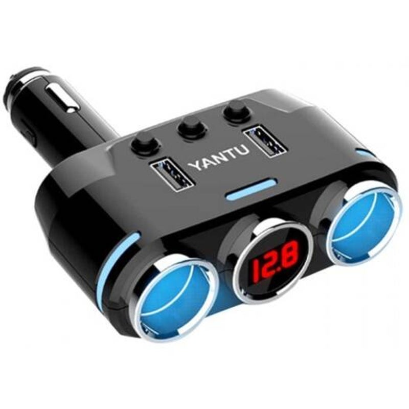 Car Cigarette Lighter Dual Usb Charger Black Wireless With Voltmeter