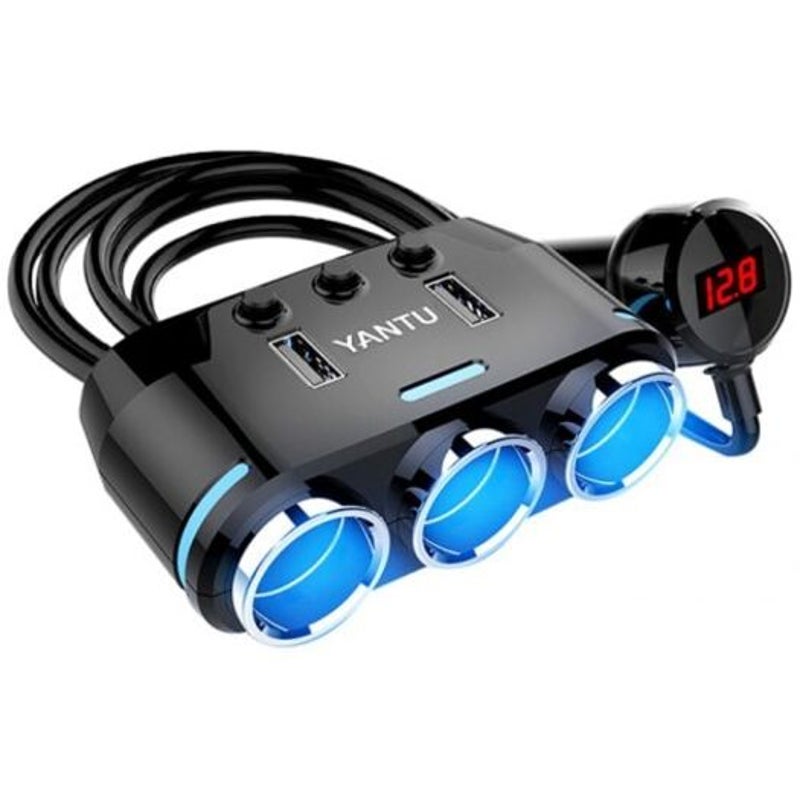 Car Cigarette Lighter Dual Usb Charger Black Wireless With Voltmeter