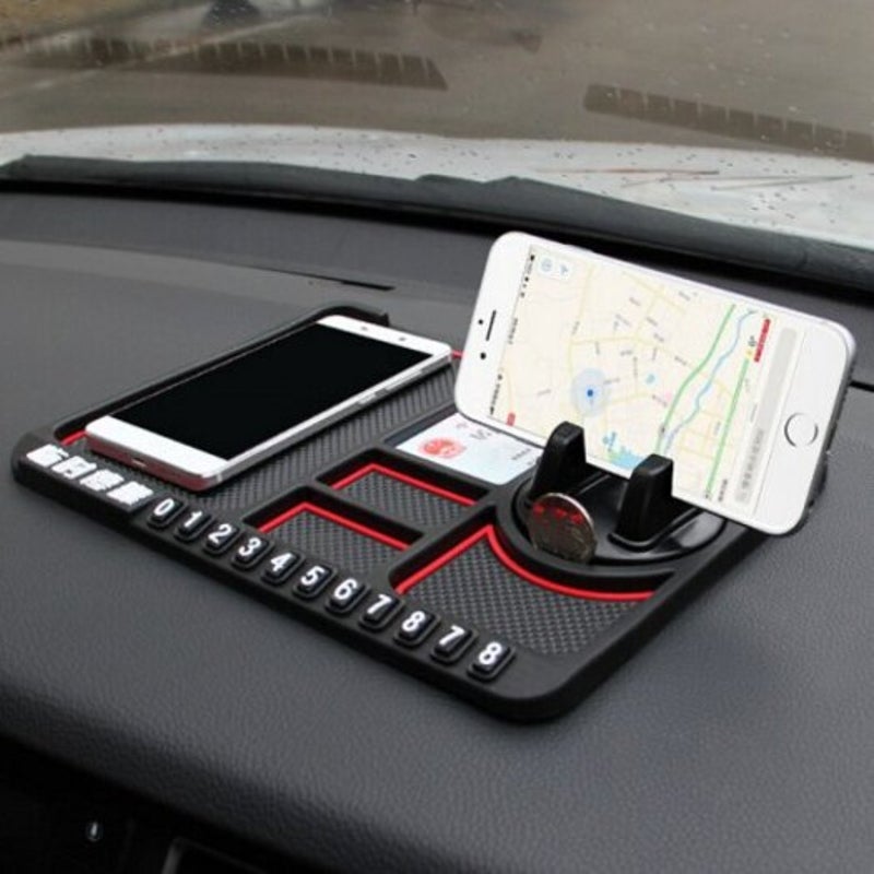 Car Temporary Parking Sign Panel Storage Mat Anti Skid Pad Phone Holder Black