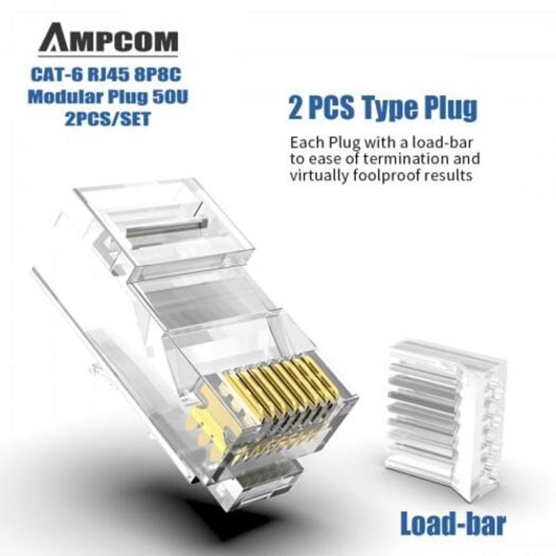 Cat6 Utp Rj45 Connector 8P8c Modular Plug 2 Piece Suit Gold Plate Quality Material For Patch Cable 30Pcs Transport