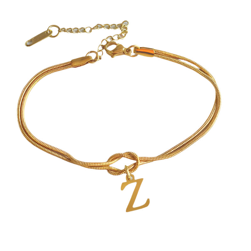 Veile Studios Letter A Z Love Knot Bracelets For Women Couple Gold Colour Dainty Snake Chain