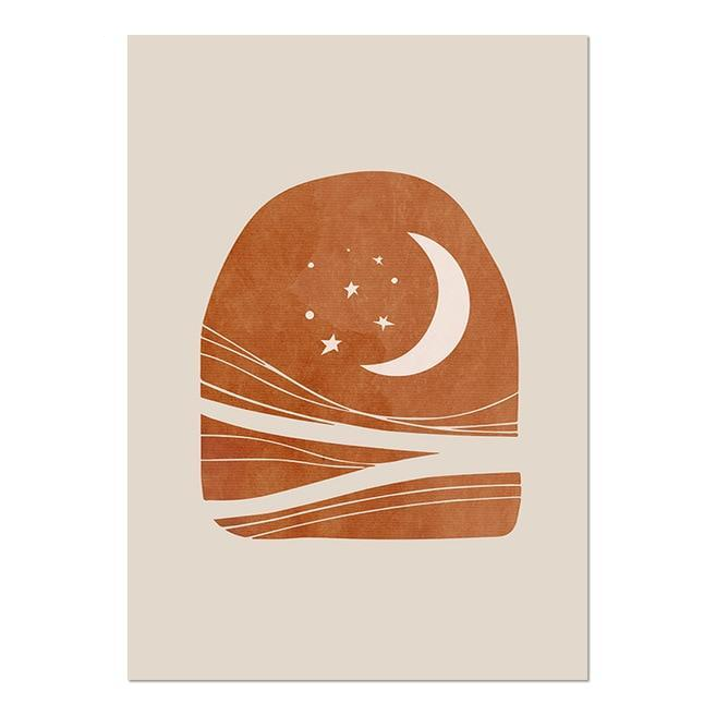 Celestial Canvas Abstract Lanscape Sun And Moon Prints