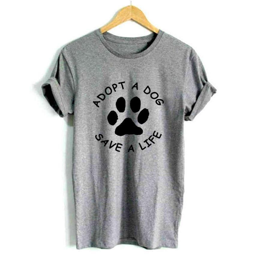 Adopt Dog Save Life Print Cotton Tee