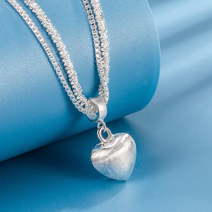 Veile Studios Double Layer Brushed Heart Pendant Necklace For Women High End Feel Fashion Jewelry