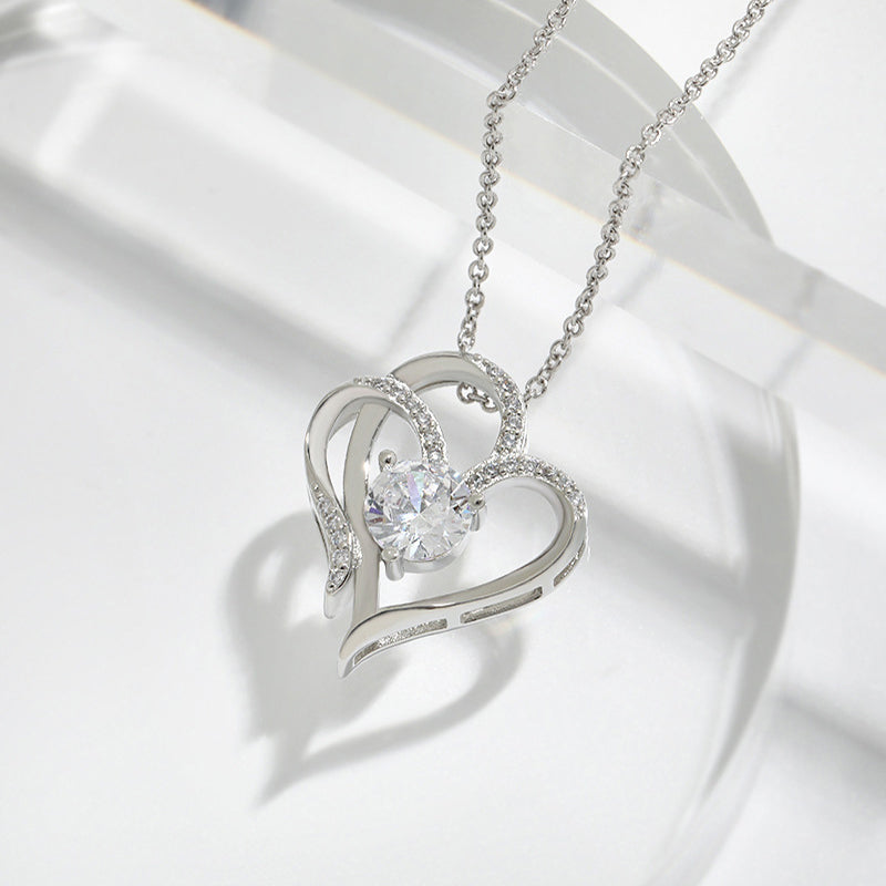 Veile Studios Zircon Double Love Necklace With Rhinestones Heart Shaped Jewelry For Women