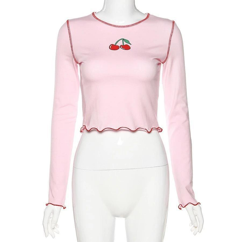 Cherry Baby Belly Shirt Crop Top