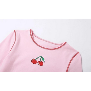 Cherry Baby Belly Shirt Crop Top