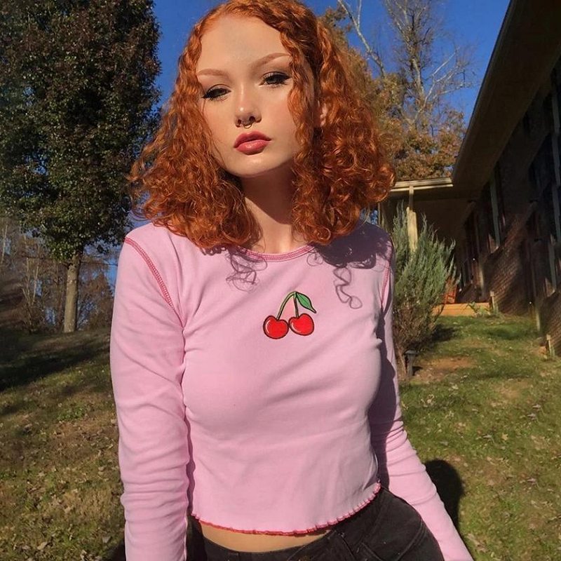 Cherry Baby Belly Shirt Crop Top