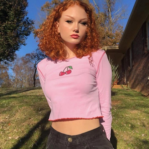 Cherry Baby Belly Shirt Crop Top