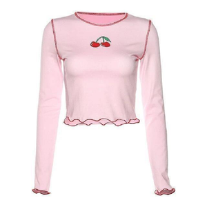 Cherry Baby Belly Shirt Crop Top